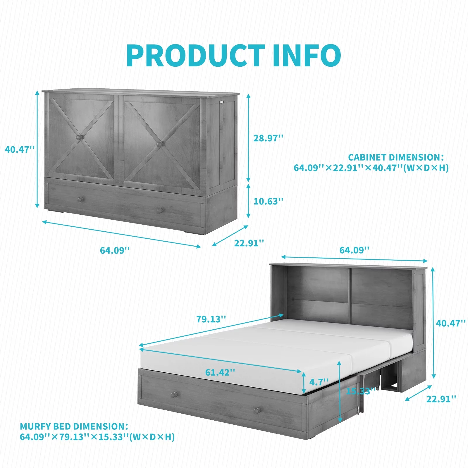 CECER Murphy Bed Chest, Cabinet Bed with Trifold Foam Mattress