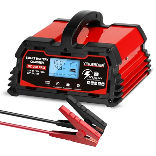 Battery Charger 40A, 12V/24V Lead Acid Smart Battery Charger, 12V LiFePO4 Car Battery Trickle Charger