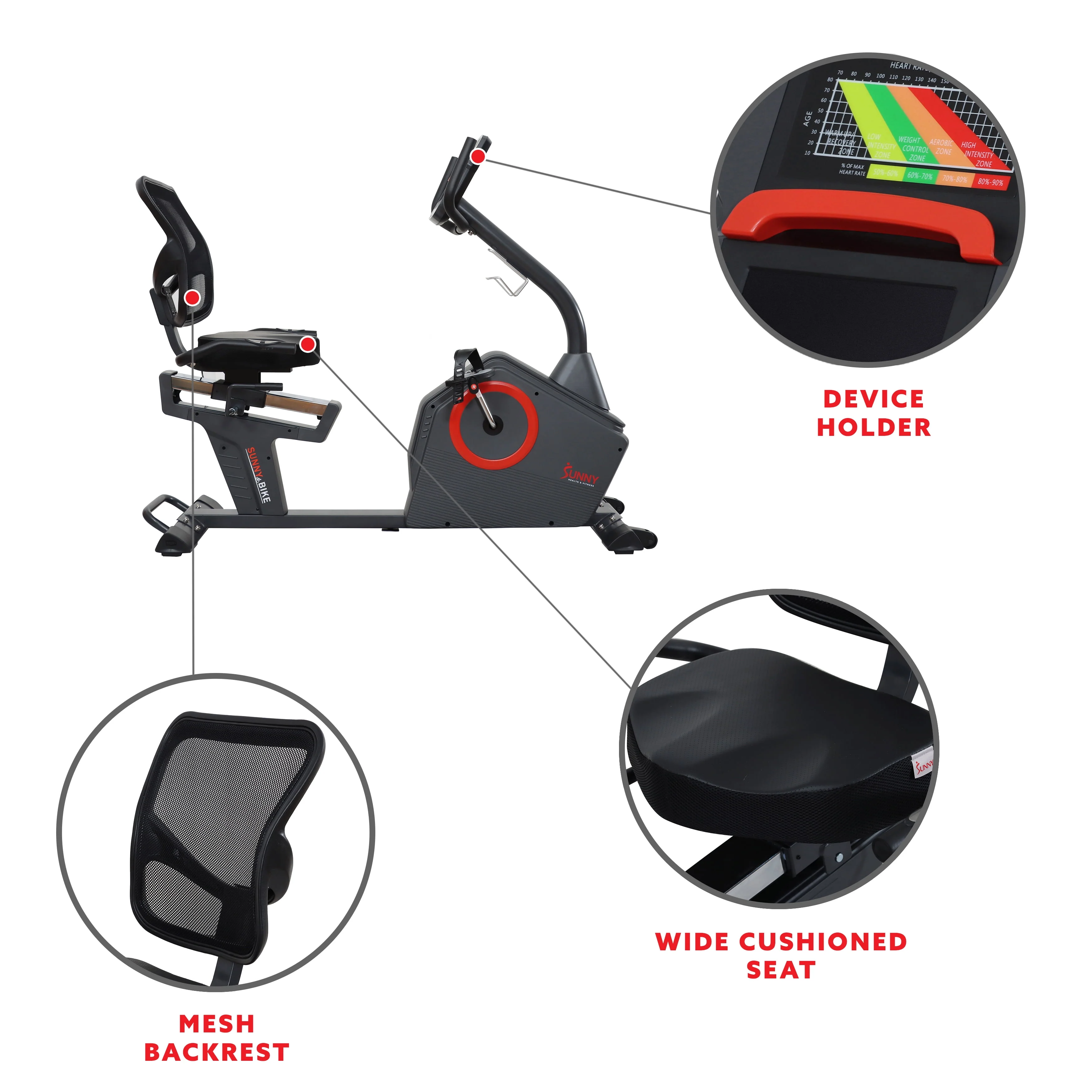 Sunny Health & Fitness Premium Magnetic Resistance Smart Recumbent Bike with Exclusive SunnyFit® App Enhanced Bluetooth Connectivity - SF-RB4850SMART