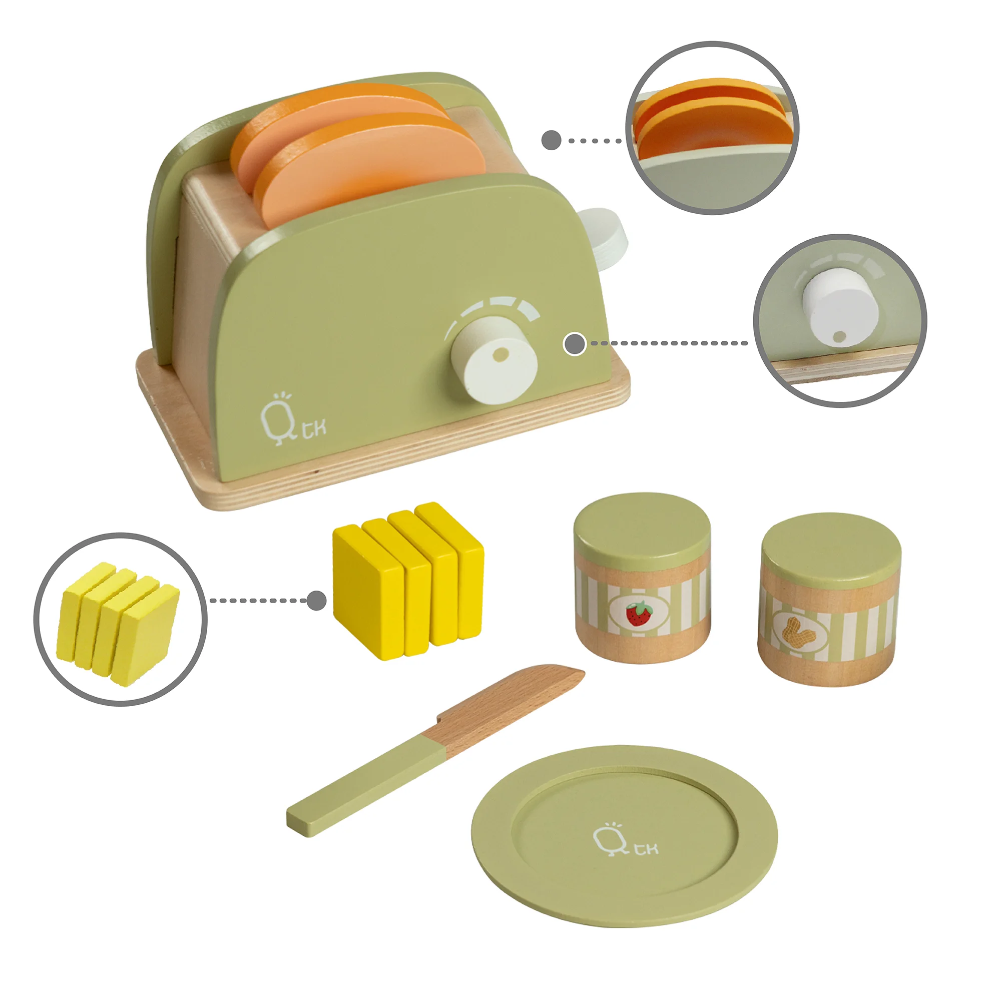 Teamson Kids Little Chef Frankfurt Wooden Toaster Play Kitchen Accessories, Green