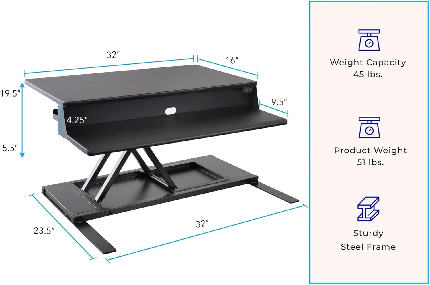 Flexpro Power 32 Inch Electric Standing Desk - Electric Height-Adjustable Stand up Desk by Award Winning Stand Steady - Holds 2 Monitors