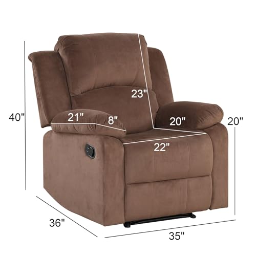 Classic Manual Recliner Chair with Soft Padded Headrest and Armrest, Overstuffed Recliner Single Sofa Chair for Living Room, Bedroom, Brown