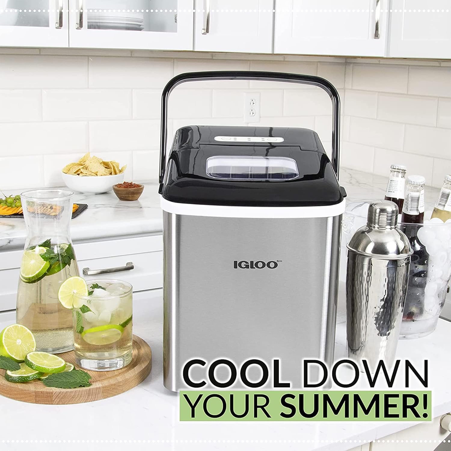 Igloo ICEB26HNSS Automatic Self-Cleaning Portable Electric Countertop Ice Maker Machine With Handle, 26 Pounds in 24 Hours