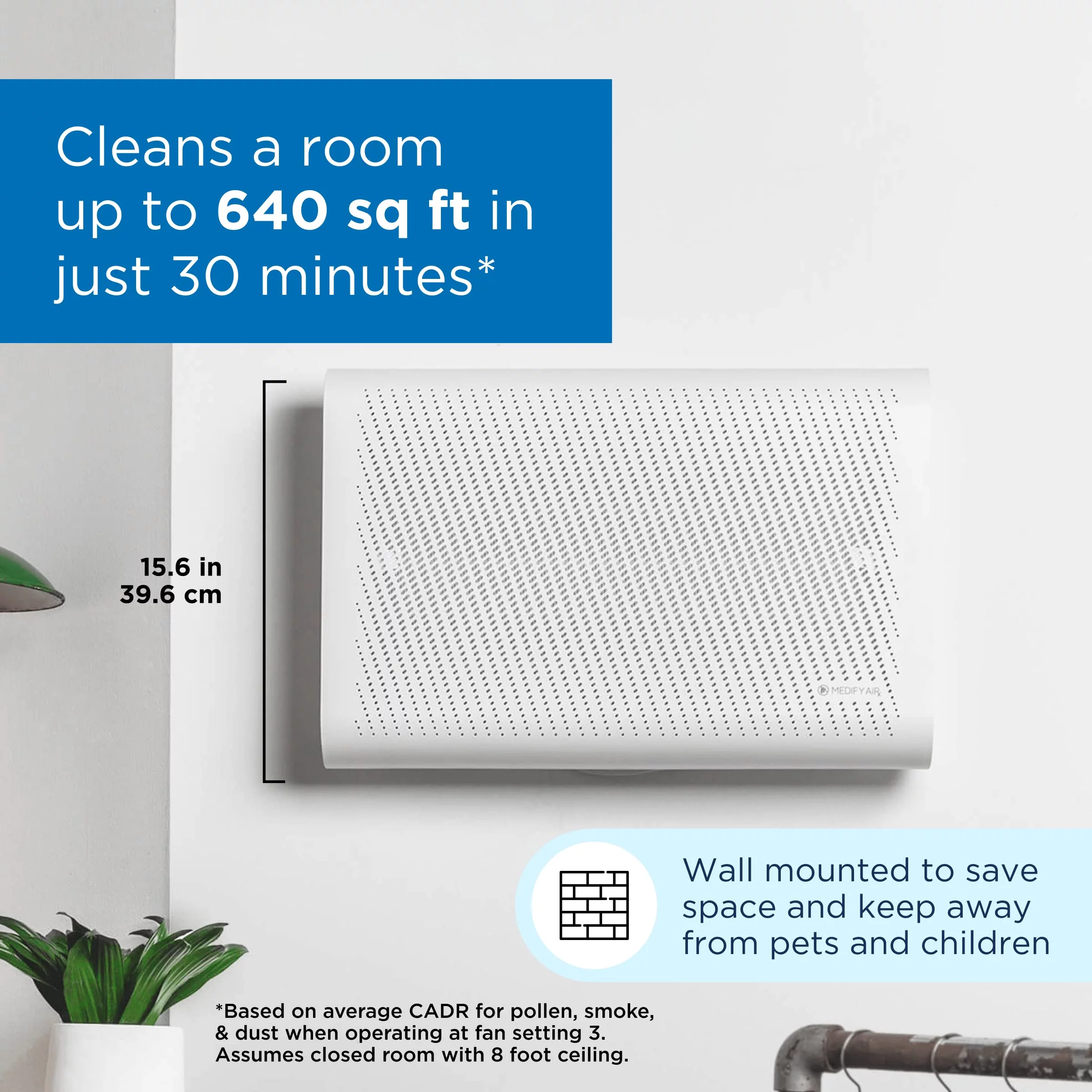 Medify Air MA-35 Air Purifier - 1280 sq ft Coverage - Large, Wall-Mounted Air Purifier with HEPA Filters; with TVOC indicator