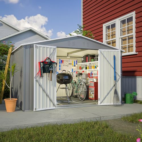 4×8 FT Outdoor Metal Storage Shed,Heavy-Duty Lean to Storage Shed with Floor Base,Garden Tool Metal Storage House W/Lockable Door and 2 Air Vents