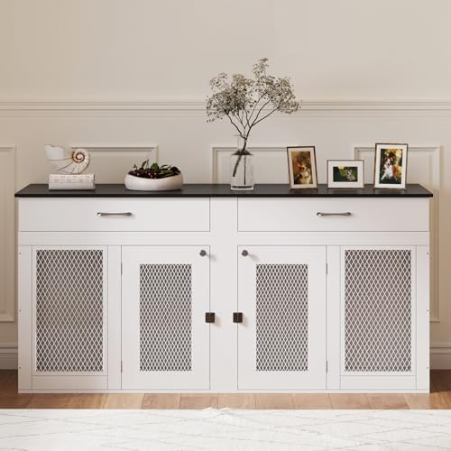 71 Inch Dog Crate Furniture for 2 Dogs, XXL Double Cage with Removable Divider & Large Doors, Heavy Duty Wooden Dog Kennel, Indoor Pet House (Black