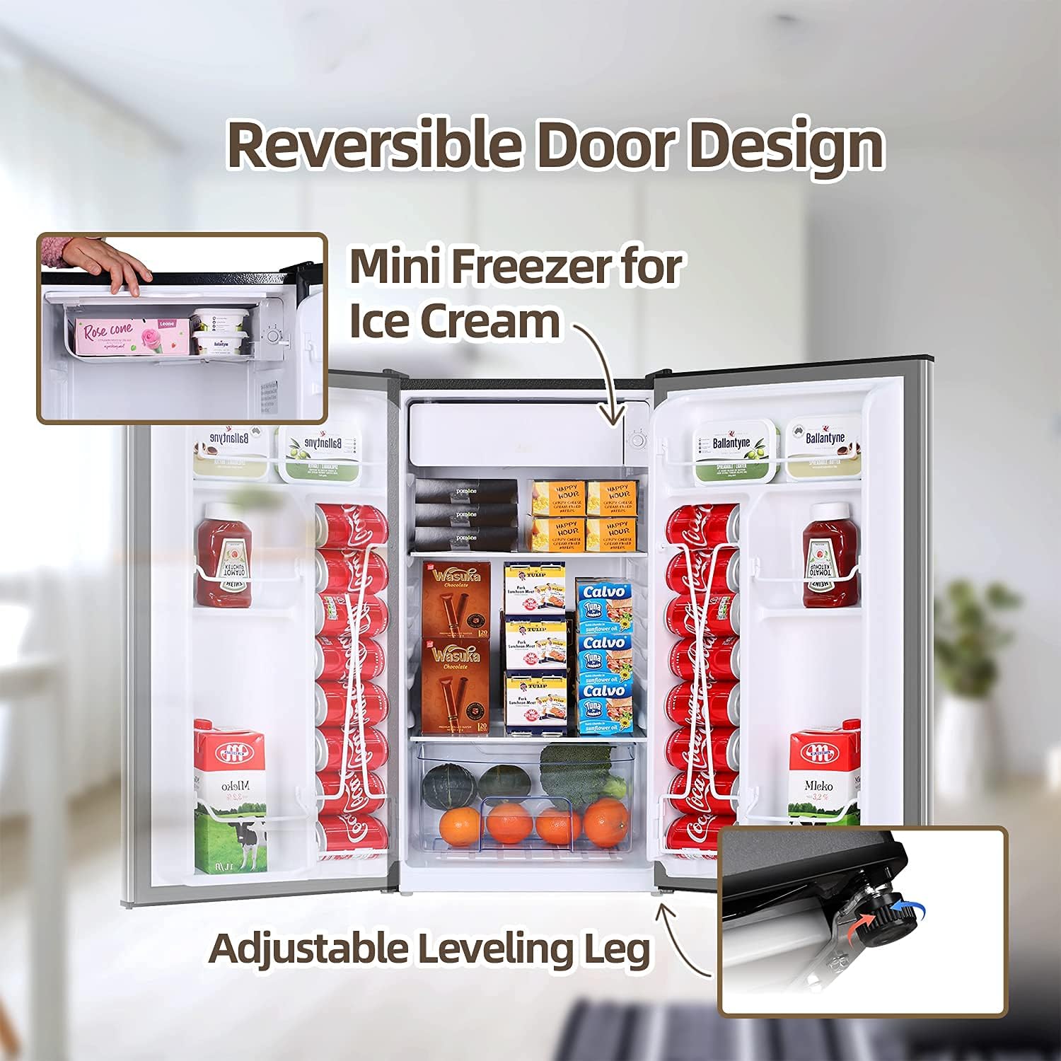 3.2 Cu.Ft Mini Fridge with Freezer, Single Door Small Refrigerator, 6 Settings Mechanical Thermostat, One-Touch Defrosting System, Energy Saving
