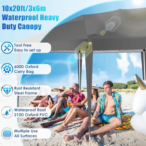 COBIZI Canopy 10x20 Pop Up Canopy Tent with 6 Sidewalls Party Tents for Parties Weddings Backyard Waterproof Canopy Outdoor Commercial Canopy Event