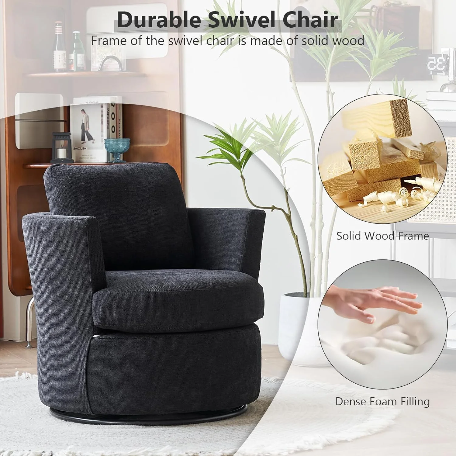 Lecut Swivel Accent Chair Barrel Chair Comfy Upholstered Round Swivel Chair for Living Room Bedroom Modern Armchair with Back Cushion Oversized Chair