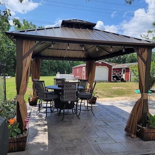 Domi 10’ x 10’ Hardtop Gazebo Metal Frame Canopy with Netting & Curtains
