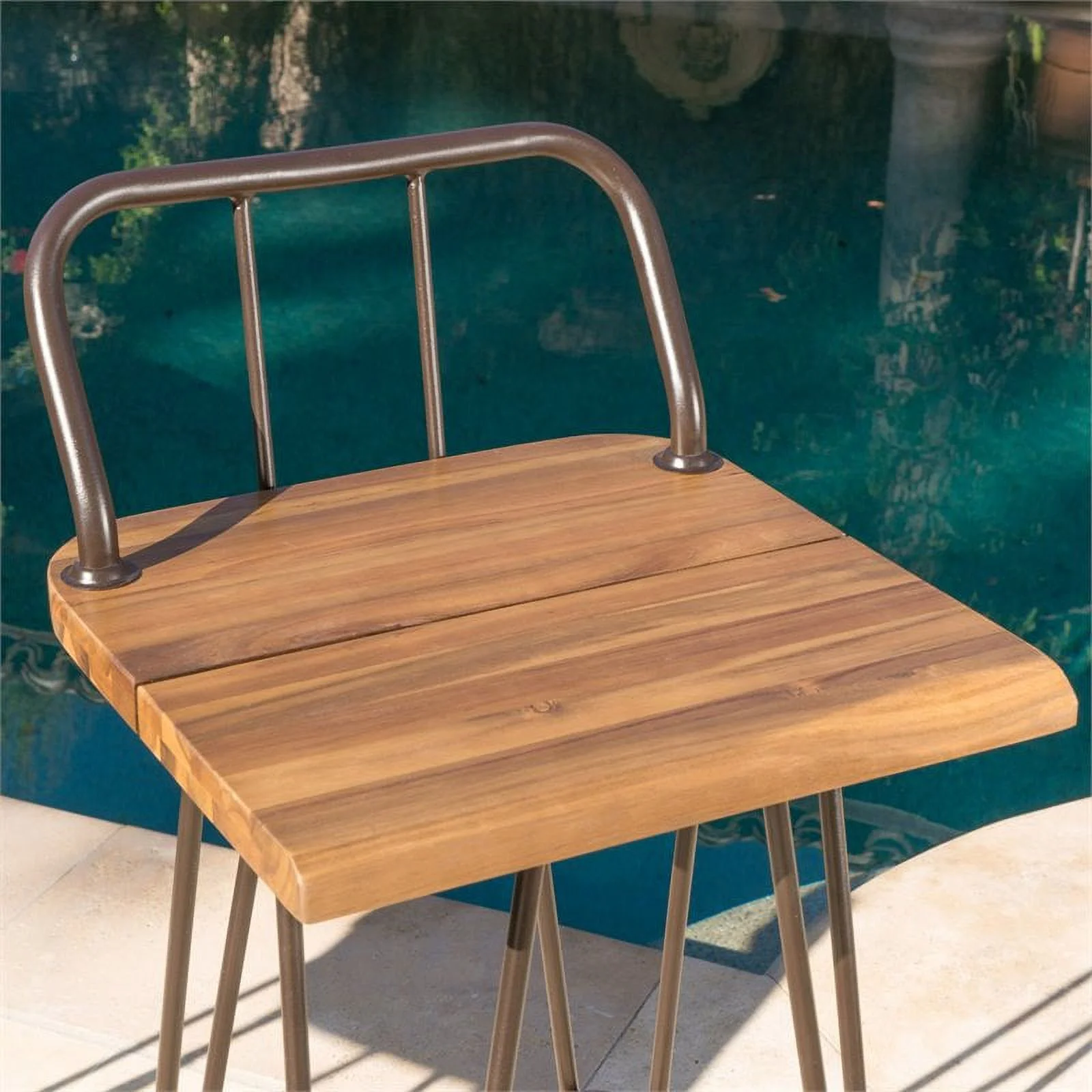 Noble House Denali Outdoor Teaked Acacia Wood Bar Set with Metal Iron Frame