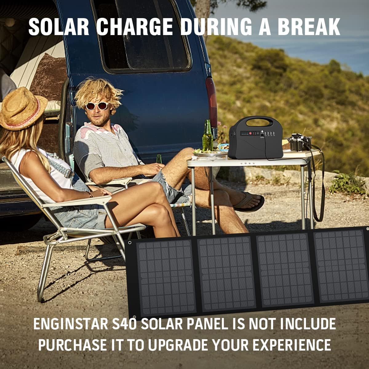 Enginstar Portable Power Station 120Wh, 100W Solar Generator, 40W Solar Panel, Carrying Case Storage Box for Power Station