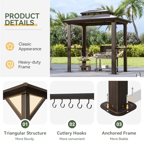 Aoxun 12'x10' Hardtop Gazebo, Aluminum Frame Permanent Pavilion with Curtains and Netting, Outdoor Polycarbonate Double Roof Canopy