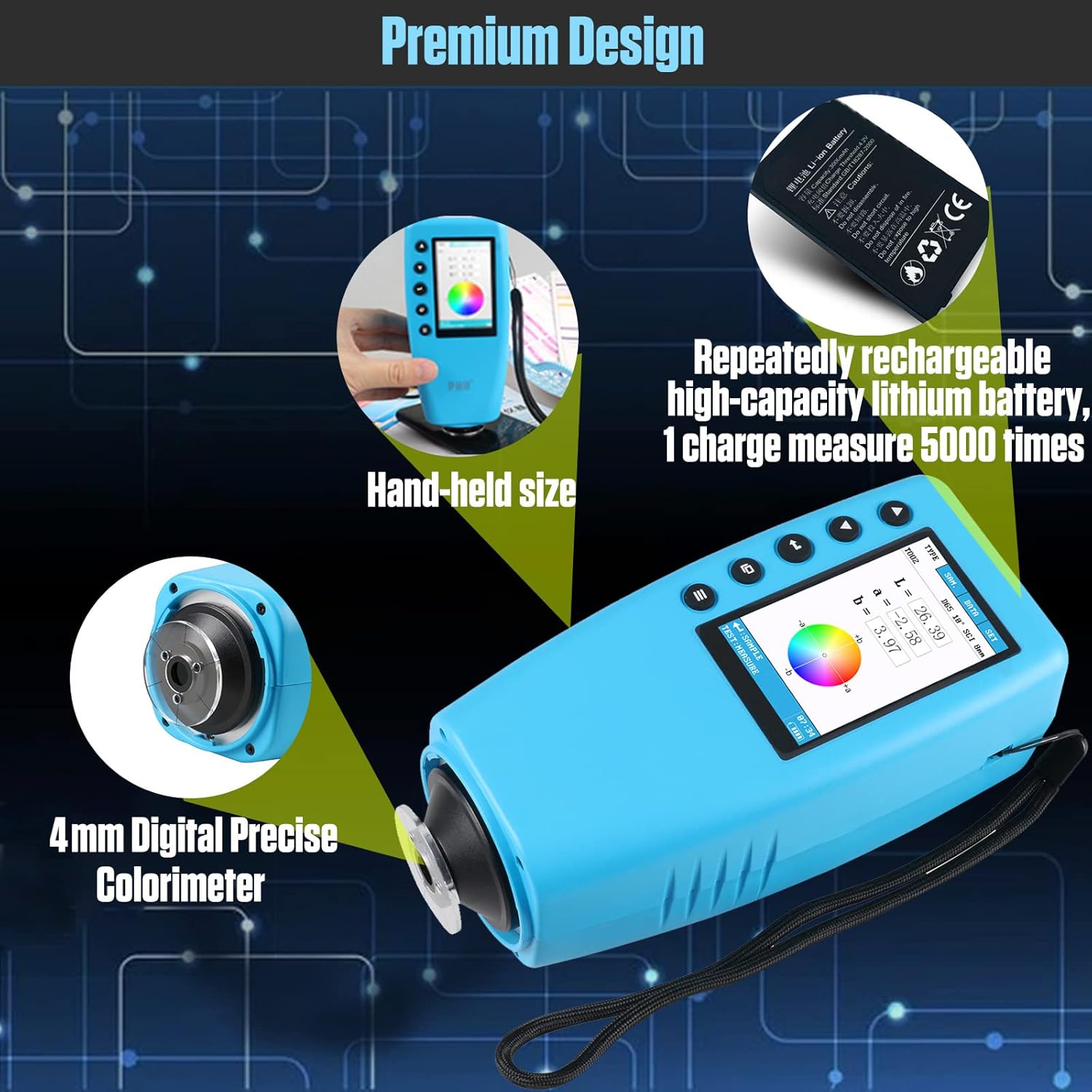Precise Portable Color Analyzer Digital Color Reader with 8mm Aperture and True -Color Display Test Kit