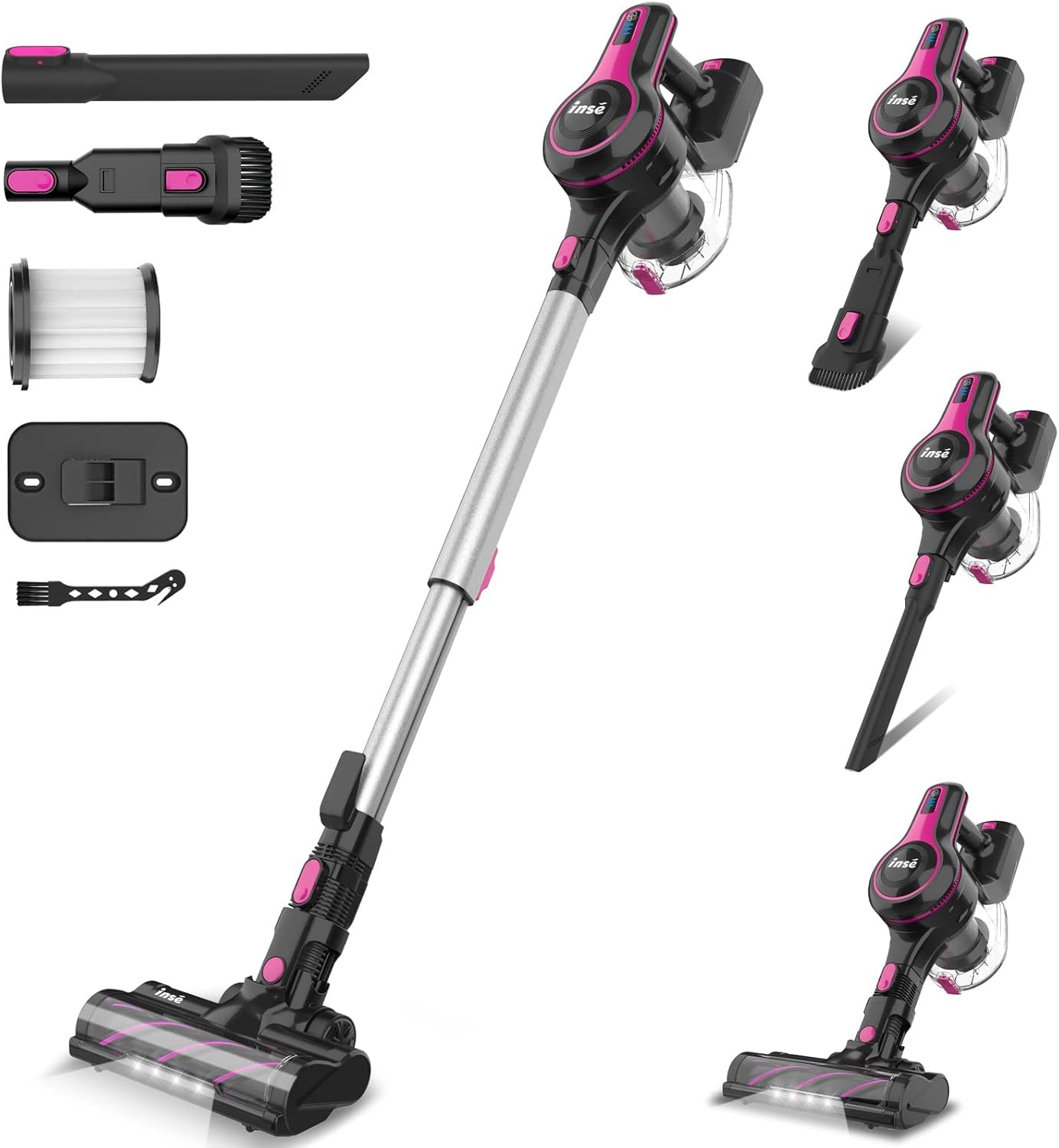 INSE Cordless Vacuum Cleaner, 6-in-1 Rechargeable Stick Vacuum with 2200 m-A-h Battery, Powerful Lightweight Vacuum Cleaner, Up to 45 Mins Runtime