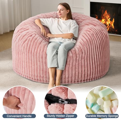 Hobestluk 5ft Bean Bag Chairs for Adults Large Beanbag Chair with Stripe Plush Cover Big Bean Bag Chair for Living Room Bedroom Dorm Office -Black