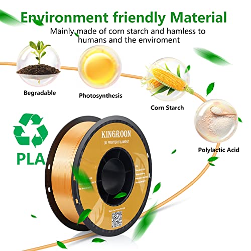 Kingroon Silk PLA Bundle 3D Printer Filament, Dimensional Accuracy +/- 0.03 mm, 10 kg Spool(22lbs)