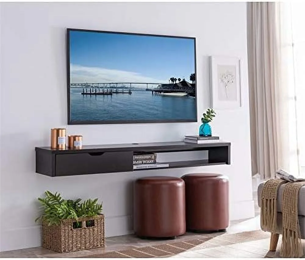 Modern Wood Floating TV Stand For Tvs Up To 60" In Cappuccino