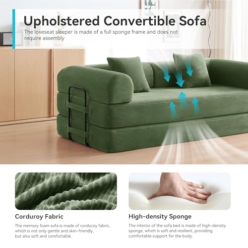 Convertible Sleeper Sofa Bed with Cylindrical Pillow, Comfy Foldable Sofa Bed Compressed Sofa in Box