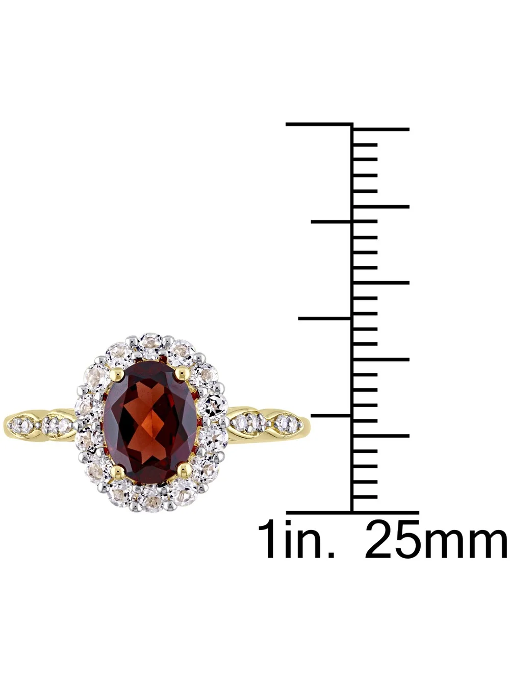 Garnet and White Topaz Fashion Ring 2 Carat (Ctw) with Diamonds in 14K Yellow Gold