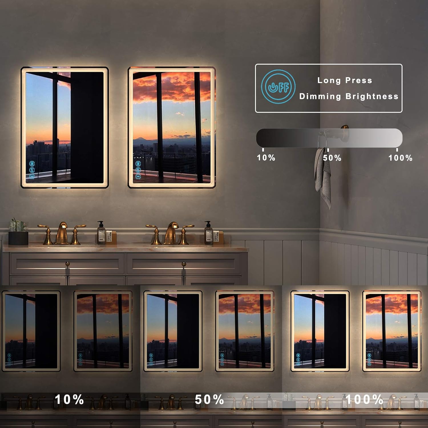 LED Bathroom Mirror for Wall - JORYOO 36x24 Inch Anti-Fog Bathroom Mirror with Lights - Lighted Bathroom Mirror