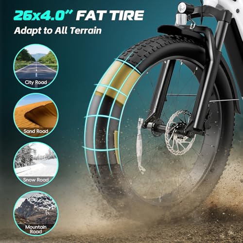 Vivi ACE01 Electric Bike for Adults, 26" x 4.0 Fat Tire Ebike, 1475W Peak Motor Torque Sensor Electric Mountain Bike