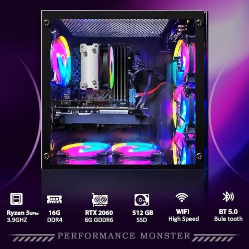 STGAubron Gaming PC Computer Desktop, GeForce RTX 2060 Super 8G, Intel Core I7 8th up to 4.1GHz, 16G DDR4, 1T SSD, WiFi 6 & BT 5.2, RGB Fan x6