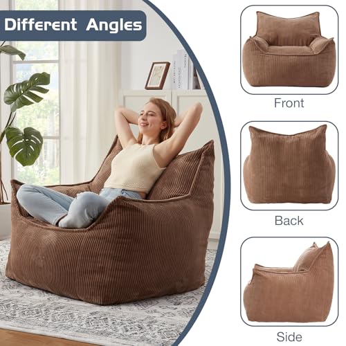Giant Bean Bag Chair Sofa for Adults Teens, Comfy Corduroy Large Bean Bag Chairs with Armrests for Bedroom Living Room