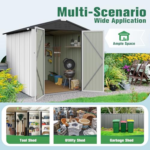 Flamaker Storage Shed Waterproof Metal Garden Shed with Lockable Door Utility Tool Shed Outdoor Storage for Backyard, Patio and Lawn (5 x 3 FT)