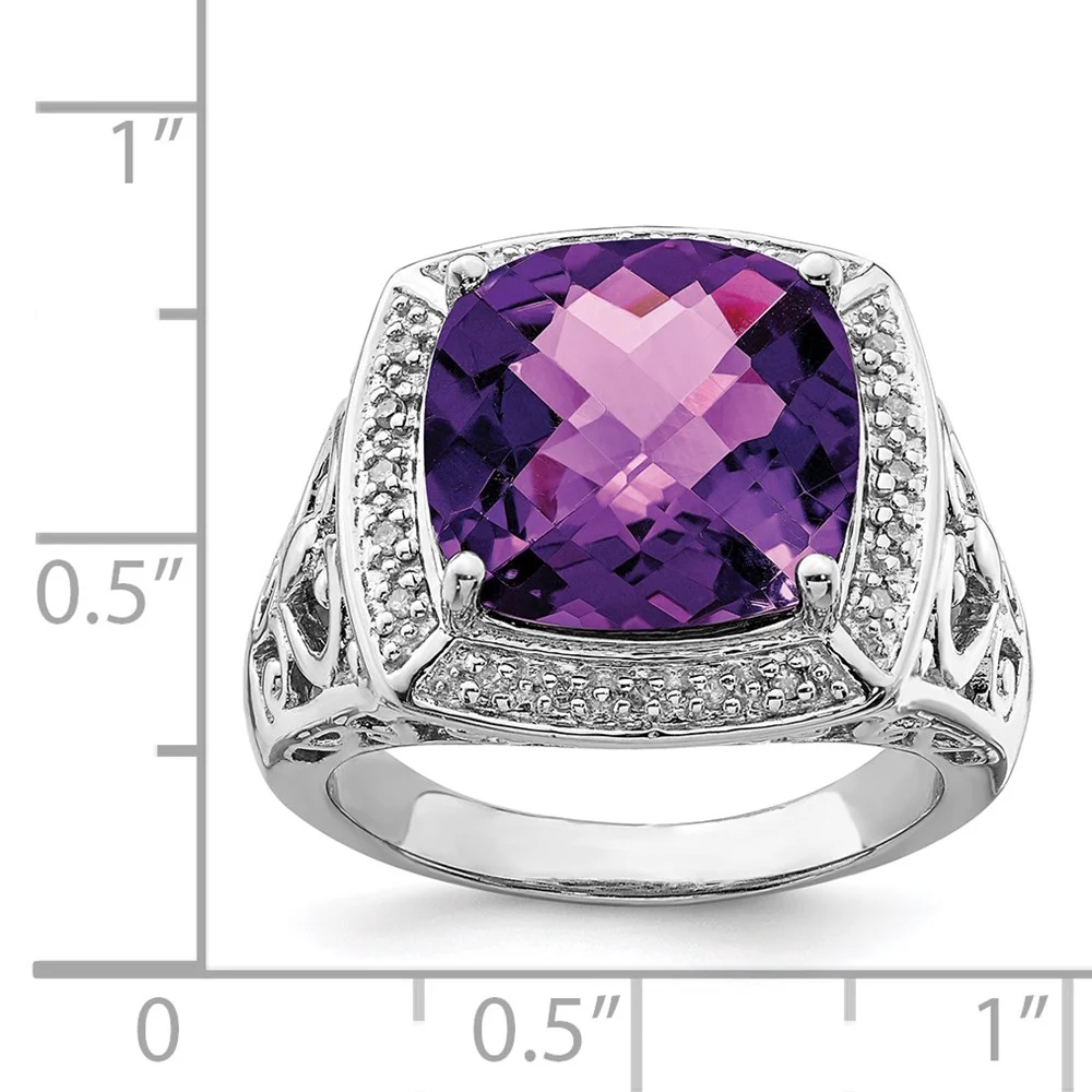 Sterling Silver Rhodium-plated Amethyst and Diamond Ring QQR4473AM-8