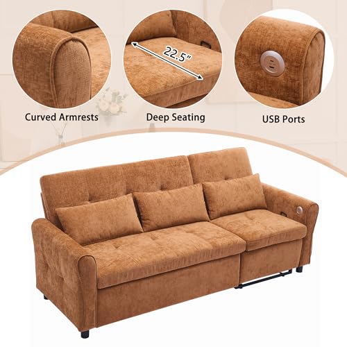 Ball & Cast Convertible Sofa Bed with Reversible Storage Chaise,Linen Sleeper Sofa Couch L Shaped Pull Out Couch Bed