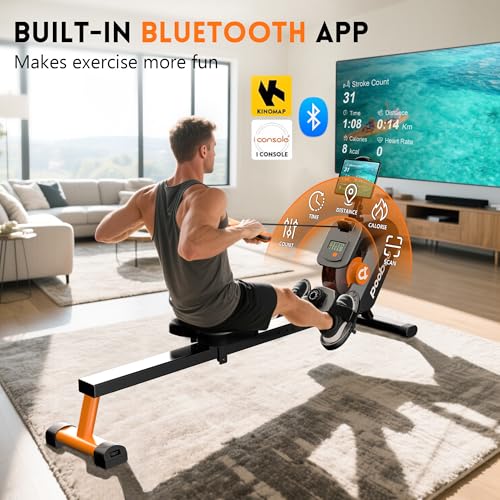 pooboo Rowing Machine, Max 350 LBS Magnetic Rower with LCD Monitor, Tablet Holder, Upgraded Rowing Machines for Home use