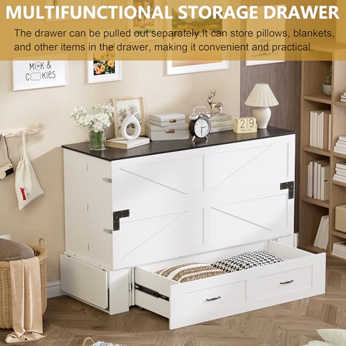 PAKASEPT Murphy Bed Queen, Bed Cabinet Frame with Storage & Charging Station, Murphy Cabinet Bed with Hidden Space for Bedroom/Guest Room
