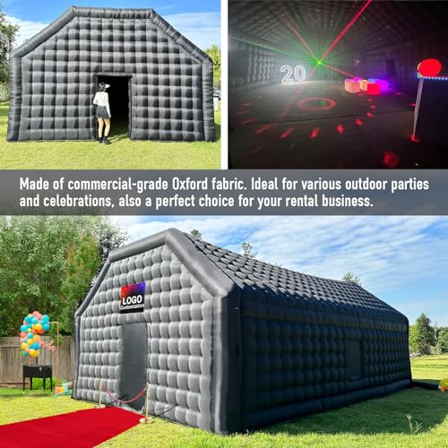 Large Black Inflatable Nightclub 20X16.5X12Ft Disco Cube Gazebo Event House with Logo Area Portable Inflatable Party Tent for Birthday, School Events
