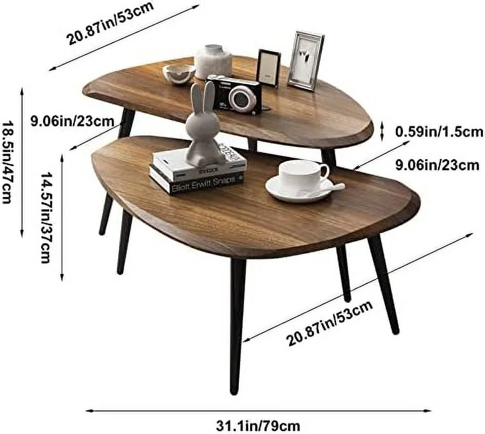 2 Sets of Scandinavian Light Luxury Living Room Irregular Coffee Table Wood Creative Sofa Side Bedside Table Modern Minimalist Balcony Coffee Table