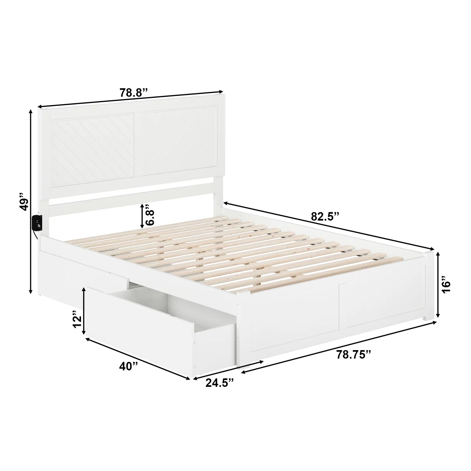 AFI Canyon Wood King Size Platform Bed with 2 Storage Drawers in White