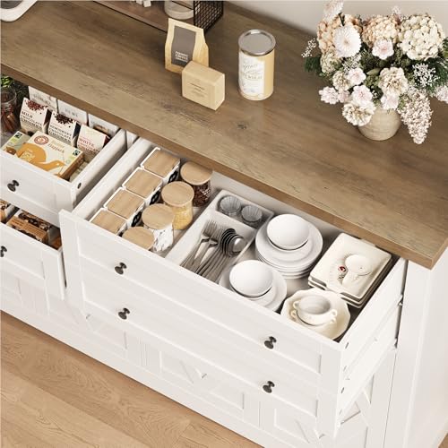 HOSTACK 55" Coffee Bar with 4 Large Drawers, 40" Tall Buffet Cabinet with Storage, Kitchen Storage Cabinet, Modern Farmhouse Sideboard Buffet