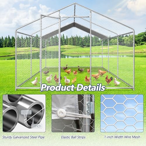 COVERONICS Metal Chicken Coop Run - Outdoor Large Chicken Coop with Waterproof Cover and Security Lock