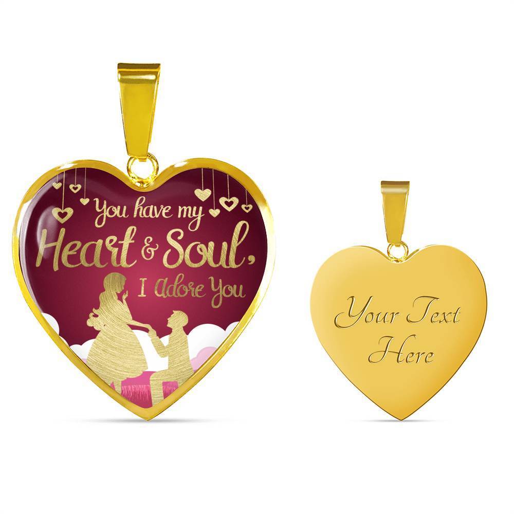 You Have My Heart and Soul I Adore You Necklace Stainless Steel or 18k Gold Heart Pendant 18-22"''