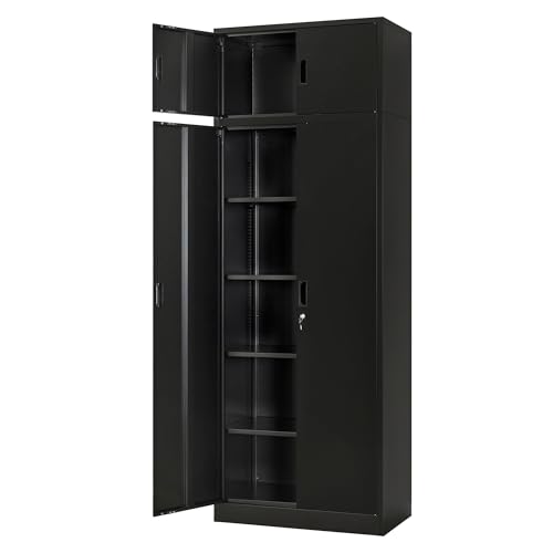 Metal Storage Cabinet, 72" H x 36" W x 18" D Locking Cabinet with Adjustable Shelves, Steel Storage Cabinets for Garage, Home, Office, Pantry (White)