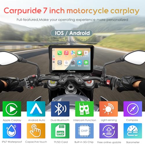 Carpuride W603 Motorcycle Carplay Screen, Wireless CarPlay & Android Auto for Moto, Remote Control，6.3" Waterproof Touchscreen, BT Trans