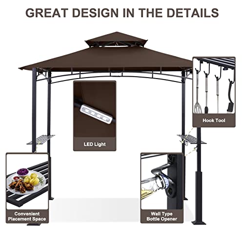 ABCCANOPY 8x5 Grill Gazebo - Outdoor BBQ Canopy Shelter with Led Light for Patio Backyard Grilling (Dark Gray)