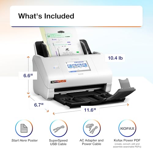 Epson RapidReceipt RR-600W Wireless Desktop Color 2-Sided Receipt & Document Scanner with ScanSmart AI PRO Receipt Management & PDF Software for PC &