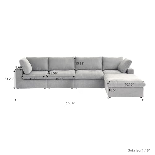 160.6" Cloud Couch Modular Sectional Sofa for Livingroom,Oversized Convertible Sofa with Storage Ottomans,6 Seat Wide Couches