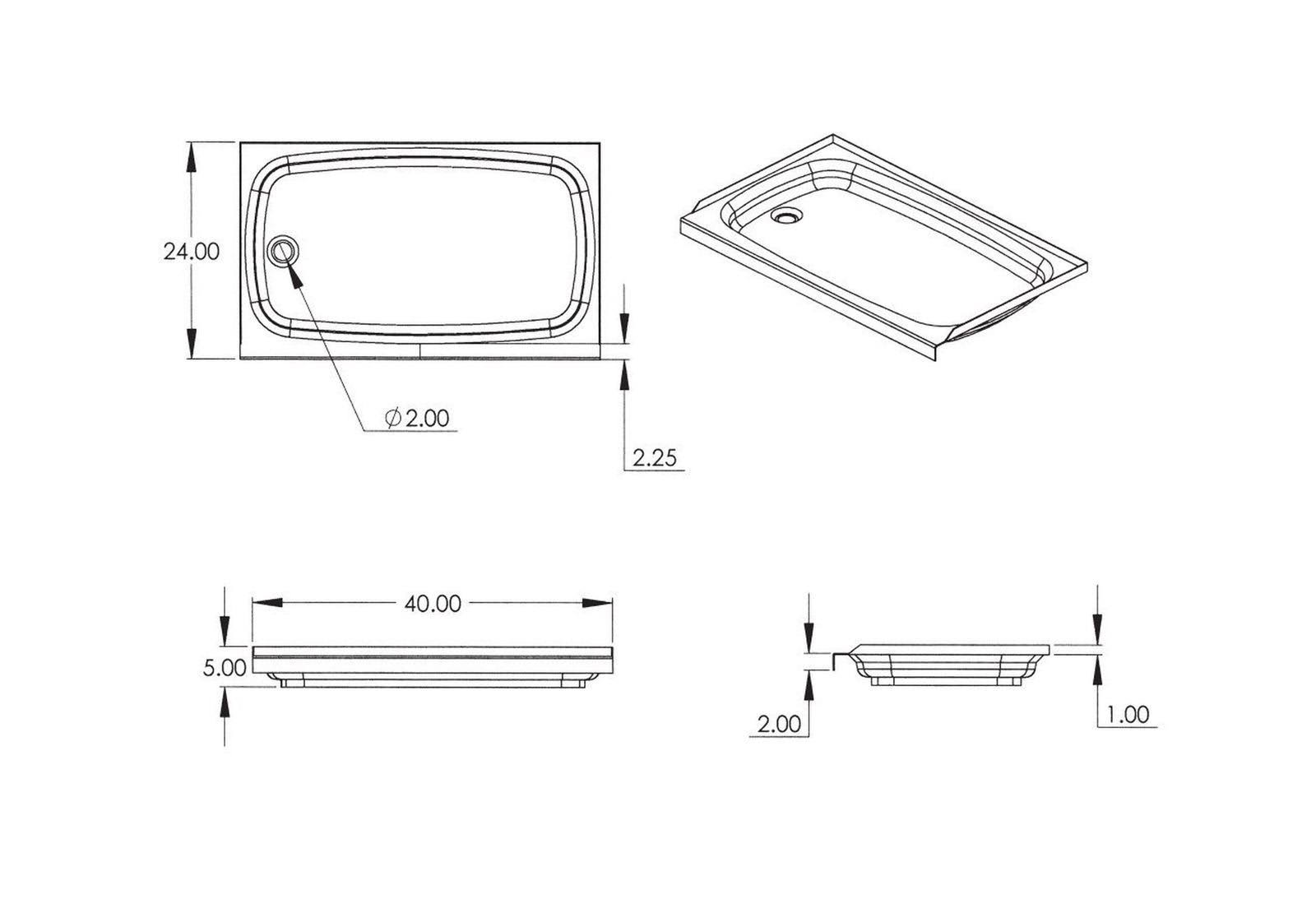 Lippert 209673 Better Bath RV Left Hand Tub 24x22 x 40x22 White