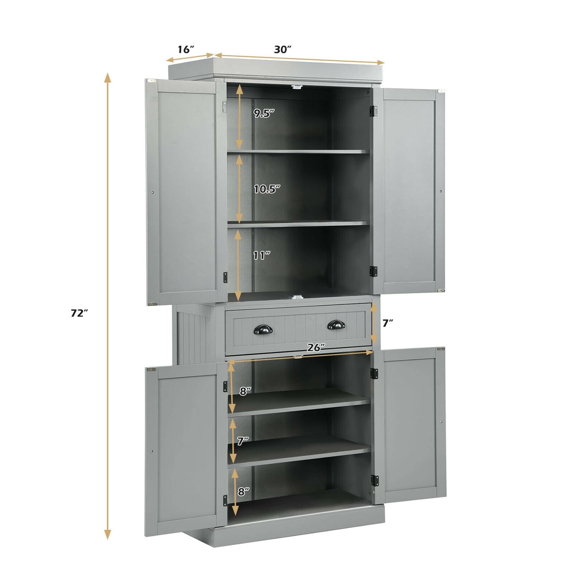 Gymax Kitchen Cabinet Pantry Cupboard Freestanding w/Shelves Grey - See Details