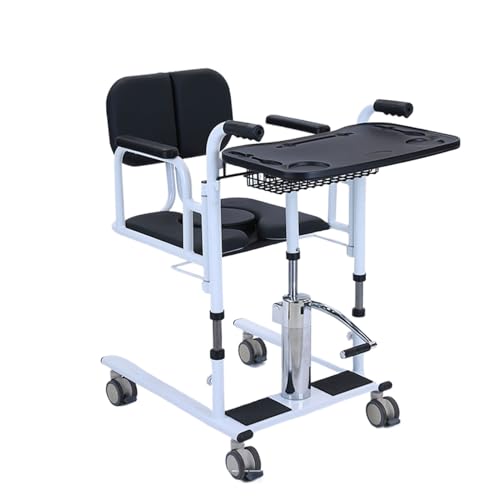 Hydraulic Patient Lift Transfer Chair for Home, Portable Transfer Nursing Chair Lifter W/ 180° Split Seat, with Toilet and Tray Table