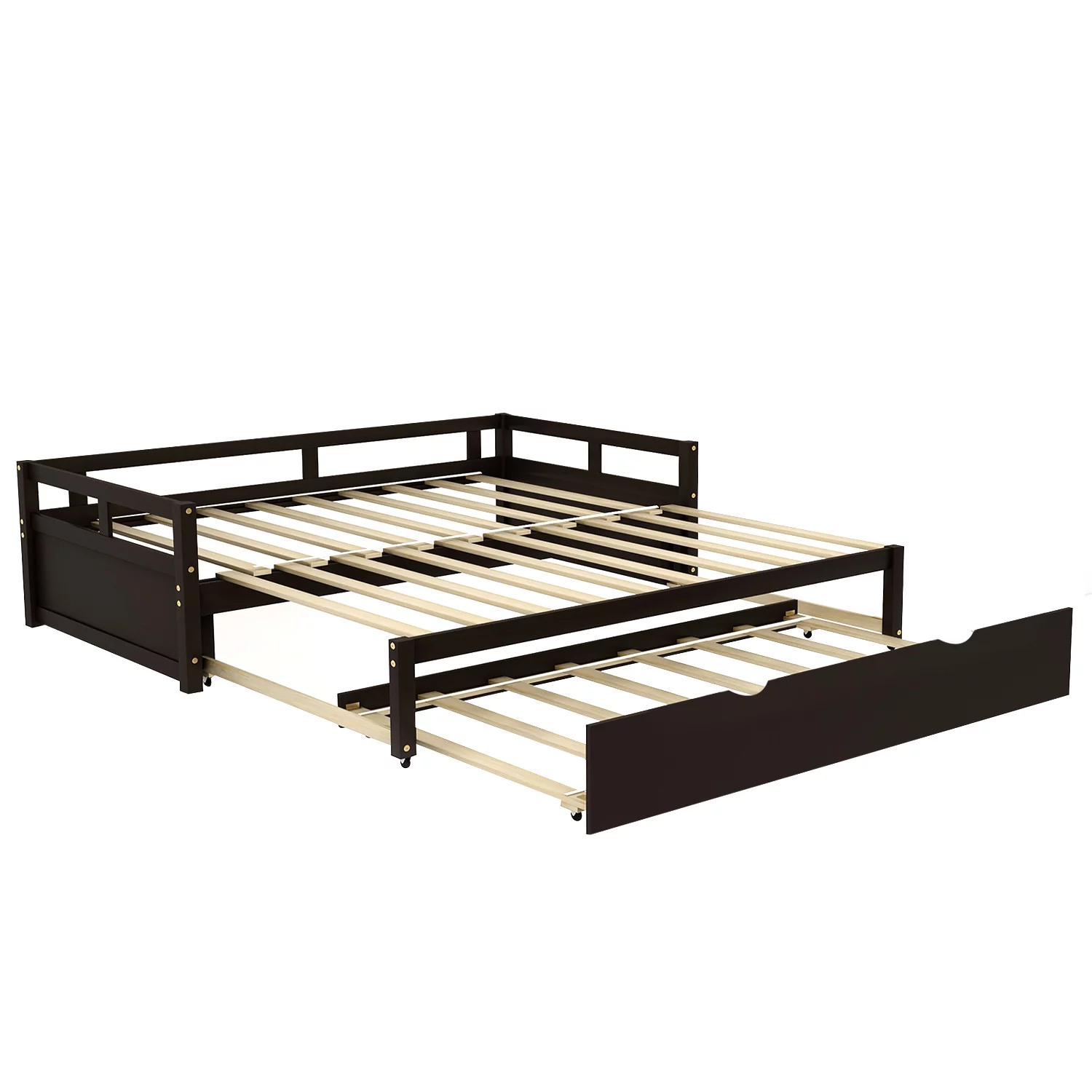 Gewnee Wood Twin Size Daybed,Convertible Daybed with Double Trundle for Kids,Espresso