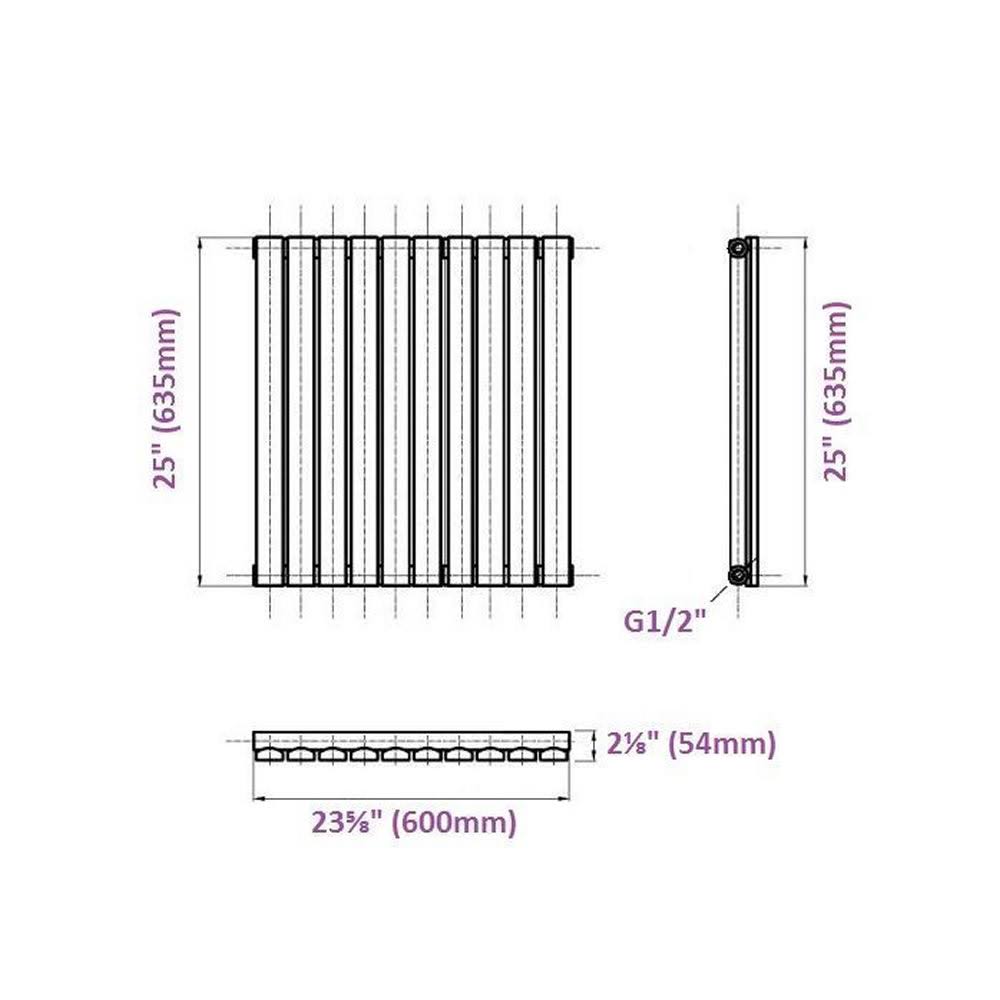 Hudson Reed NAHB0249 Sloane - White Horizontal Flat Panel Designer Radiator 25 x 23 5/8