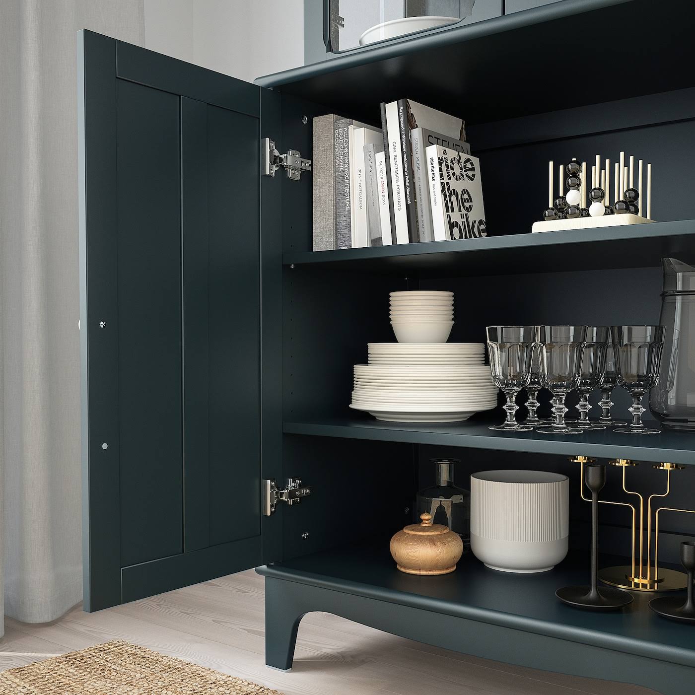 IKEA - LOMMARP Cabinet with Glass Doors, Dark Blue-Green, 33 7/8x78 3/8